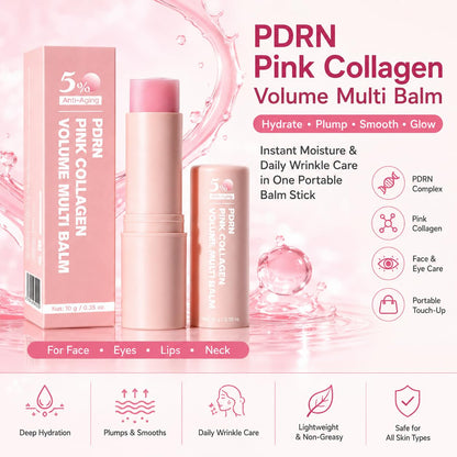 PDRN Pink Collagen Volume Multi Balm key benefits - hydrate, plump, smooth, glow