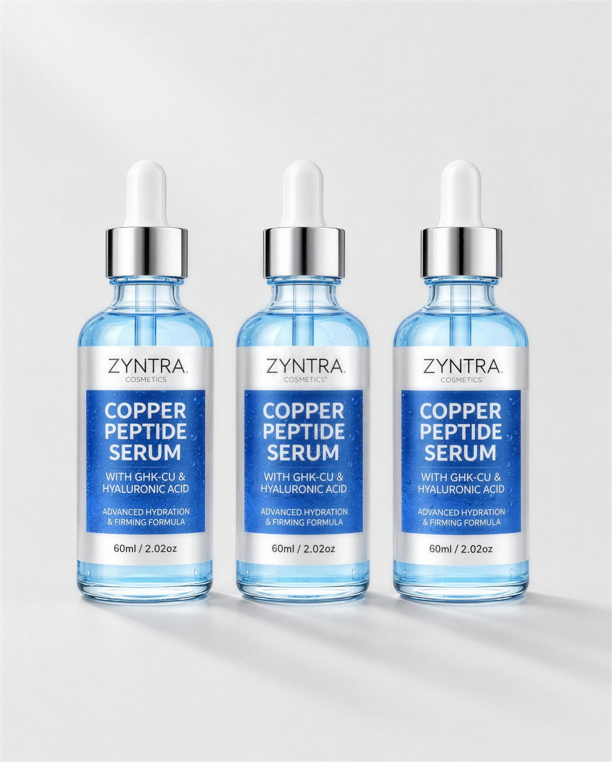 Three bottles of Zyntra GHK-Cu Copper Peptide Serum