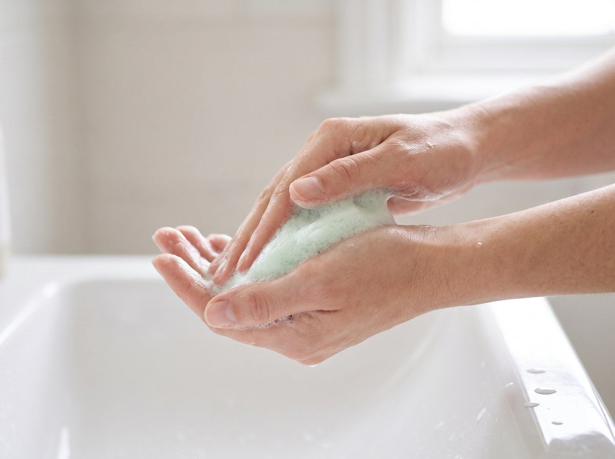 Working the cleanser into foam