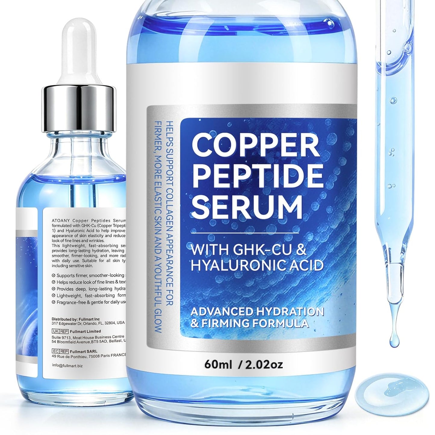 Zyntra Copper Peptide Serum with GHK-Cu and Hyaluronic Acid, 60ml blue bottle